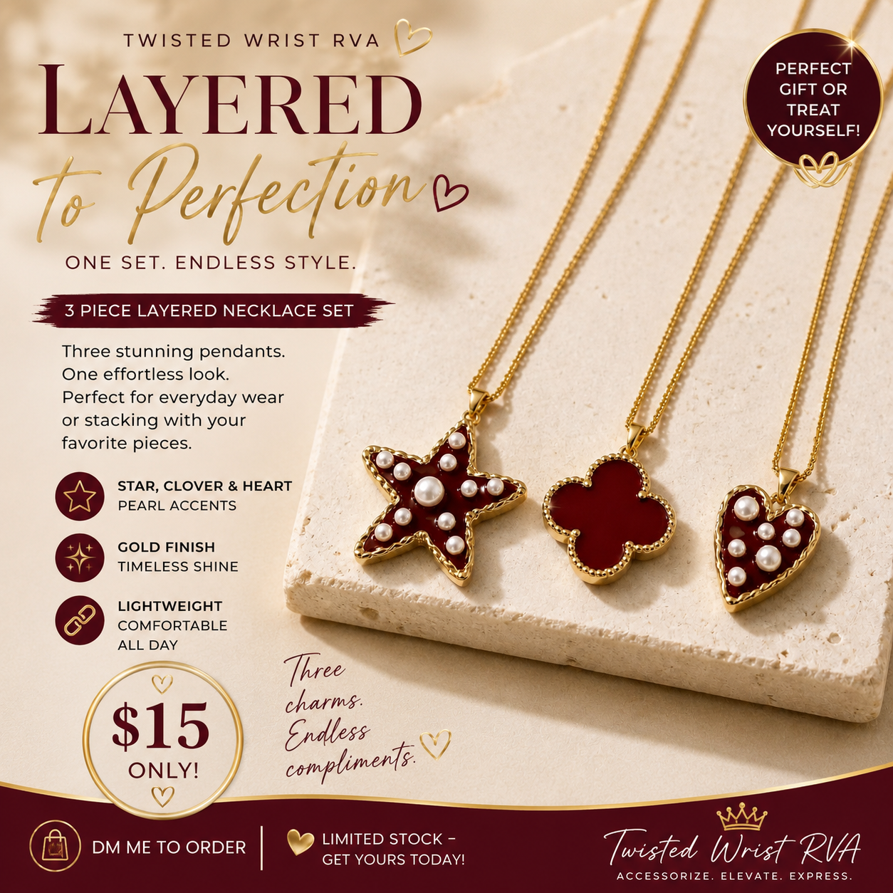 Red Layered Necklace Set