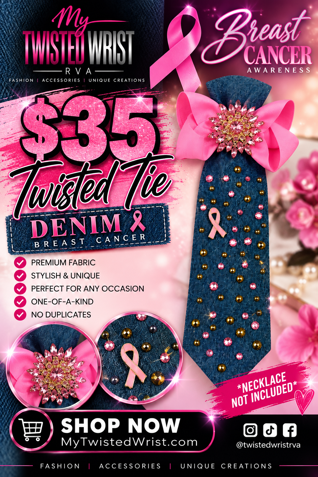Breast Cancer Tie w/Bow