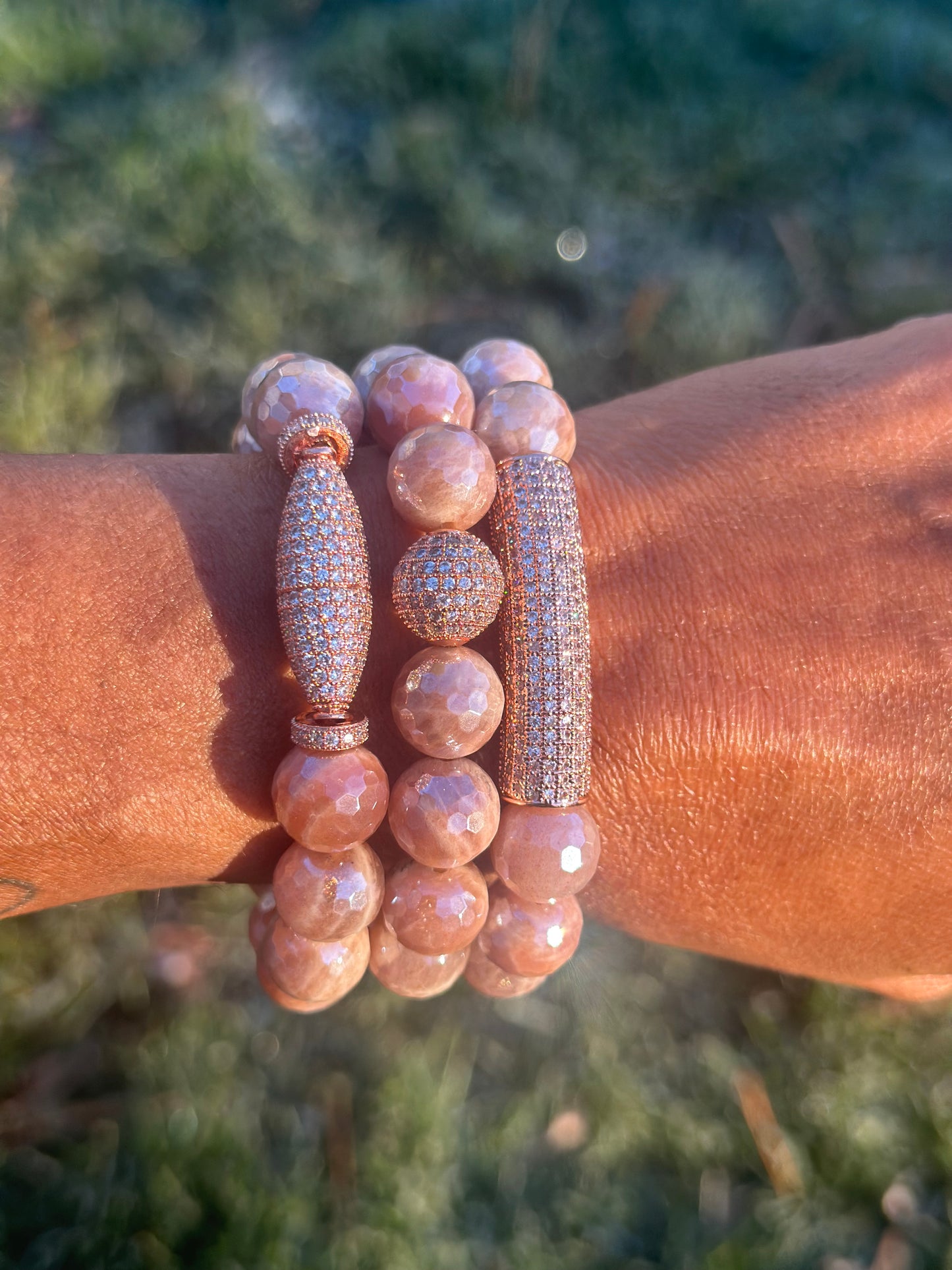 Rose Gold Pave Beaded Stack of 3